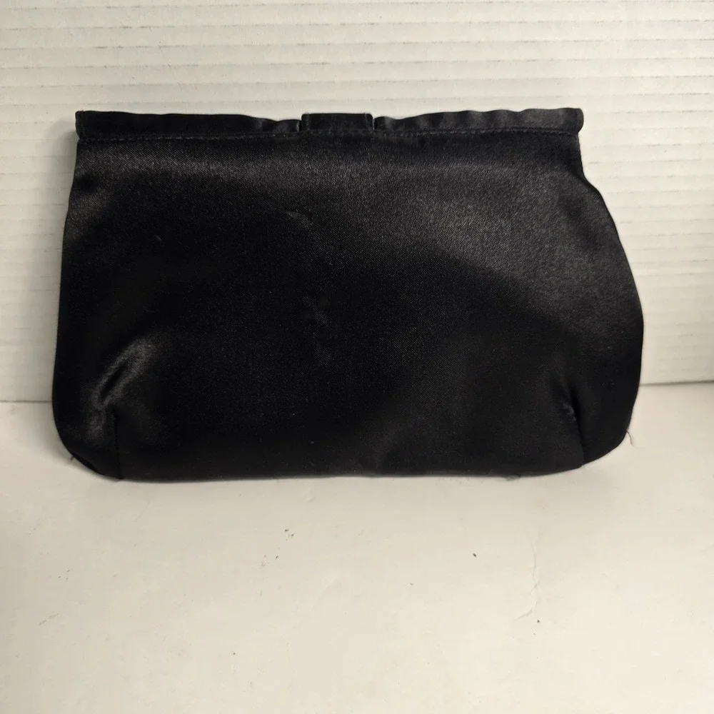 Black Satin‎ Clutch Evening Bag Rhinestone Buckle Wristlet Formal Party